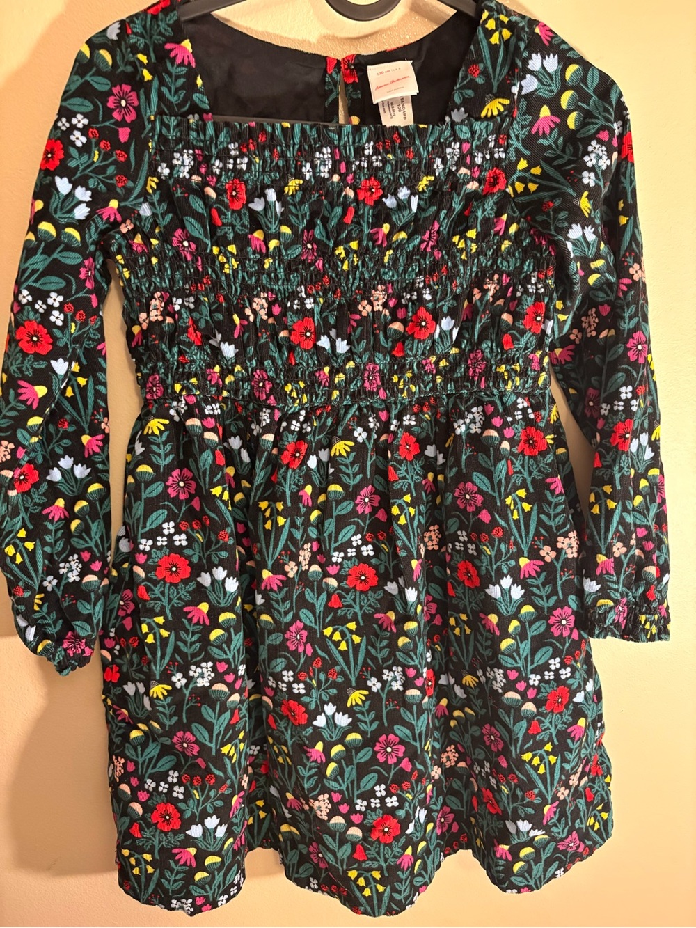 Hanna Andersson Black Floral Smocked Long-Sleeve Dress